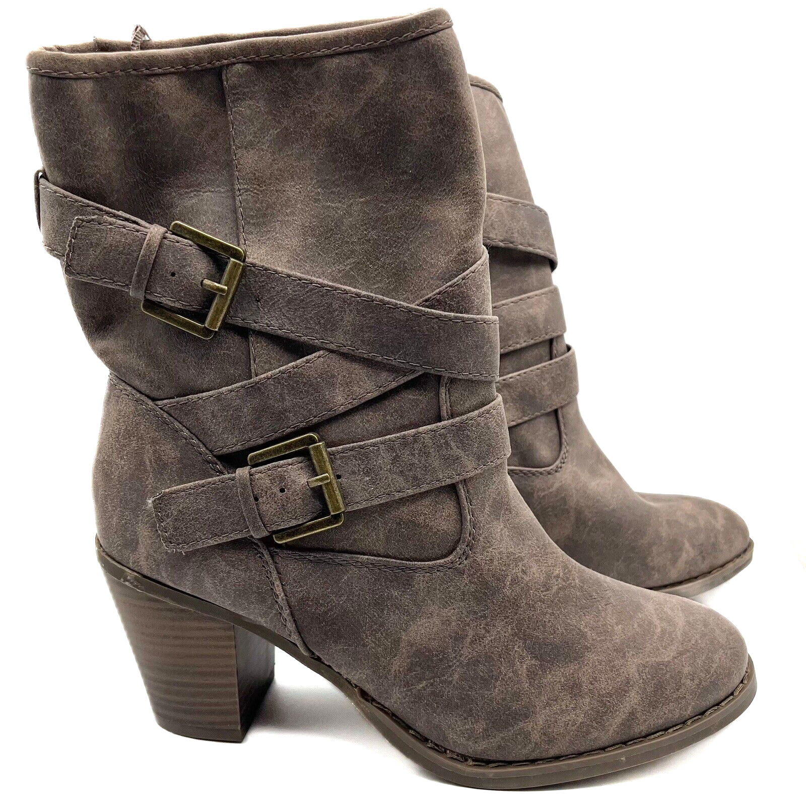 NWT Old Navy Women's Sz 9 Buckle Straps Slouchy Ankle Boots Biker-Style Pull-On