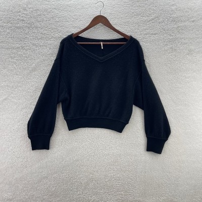Free People Sweater Womens XS Black Cashmere V-Neck Preppy Preppy Luxury Cottage
