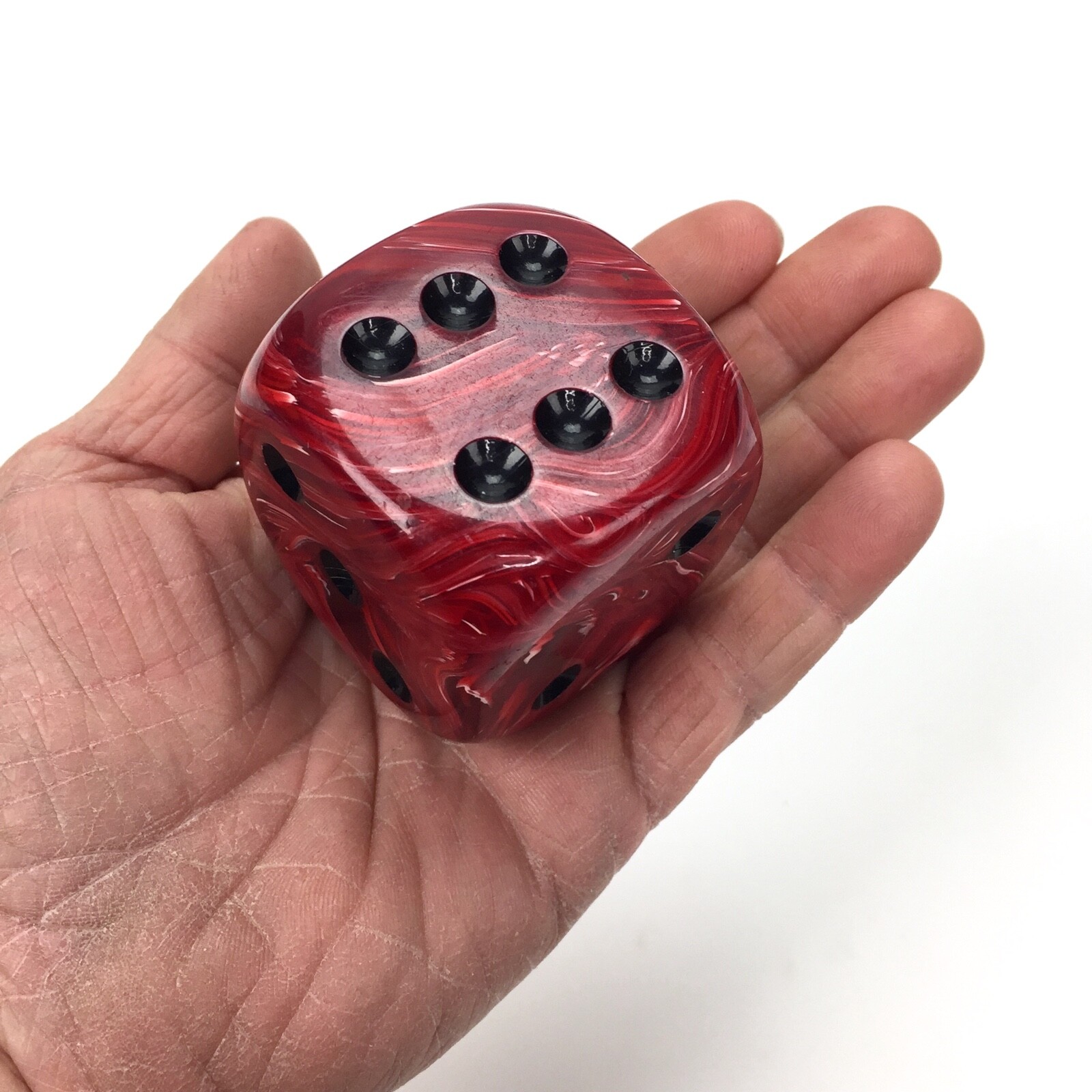 Vintage Large Die, red marbled, big oversized six-sided die / dice