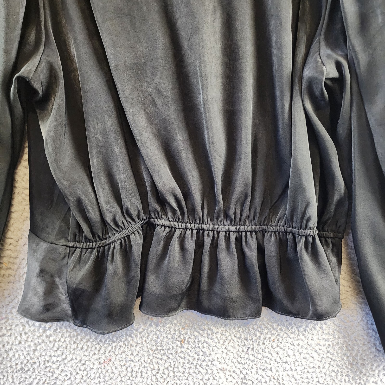 DKNY Surplice V-Neck Shirred Shoulder Peplum Top Women's XL Black Long Sleeve - Picture 13 of 15