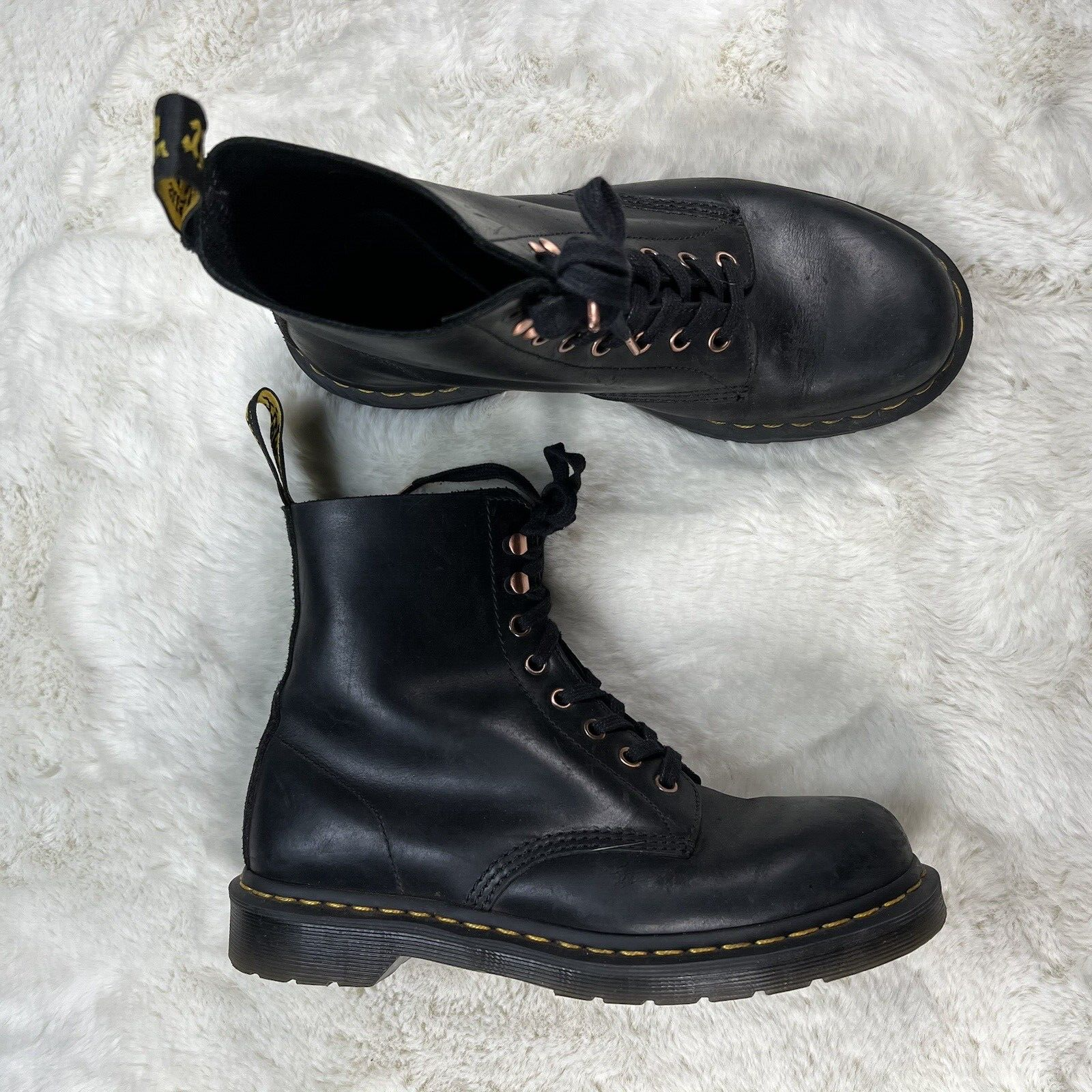 Dr. Martens Pascal Rose Gold Hardware Leather Lace Up Boots Womens 10 Mens 9 eBay