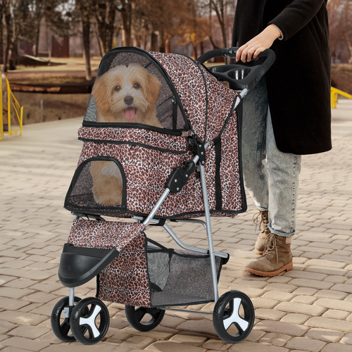 Portable Pet Dog Stroller Foldable 3 Wheels Puppy Travel Carrier Cart+Cup Holder