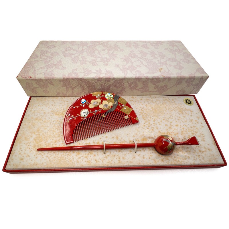 Vintage Japanese Bira Kanzashi Kimono Red Hairpin Hair Ornament Original Box Vintage Japanese Bira Kanzashi Kimono Red Hairpin Hair  main image 2