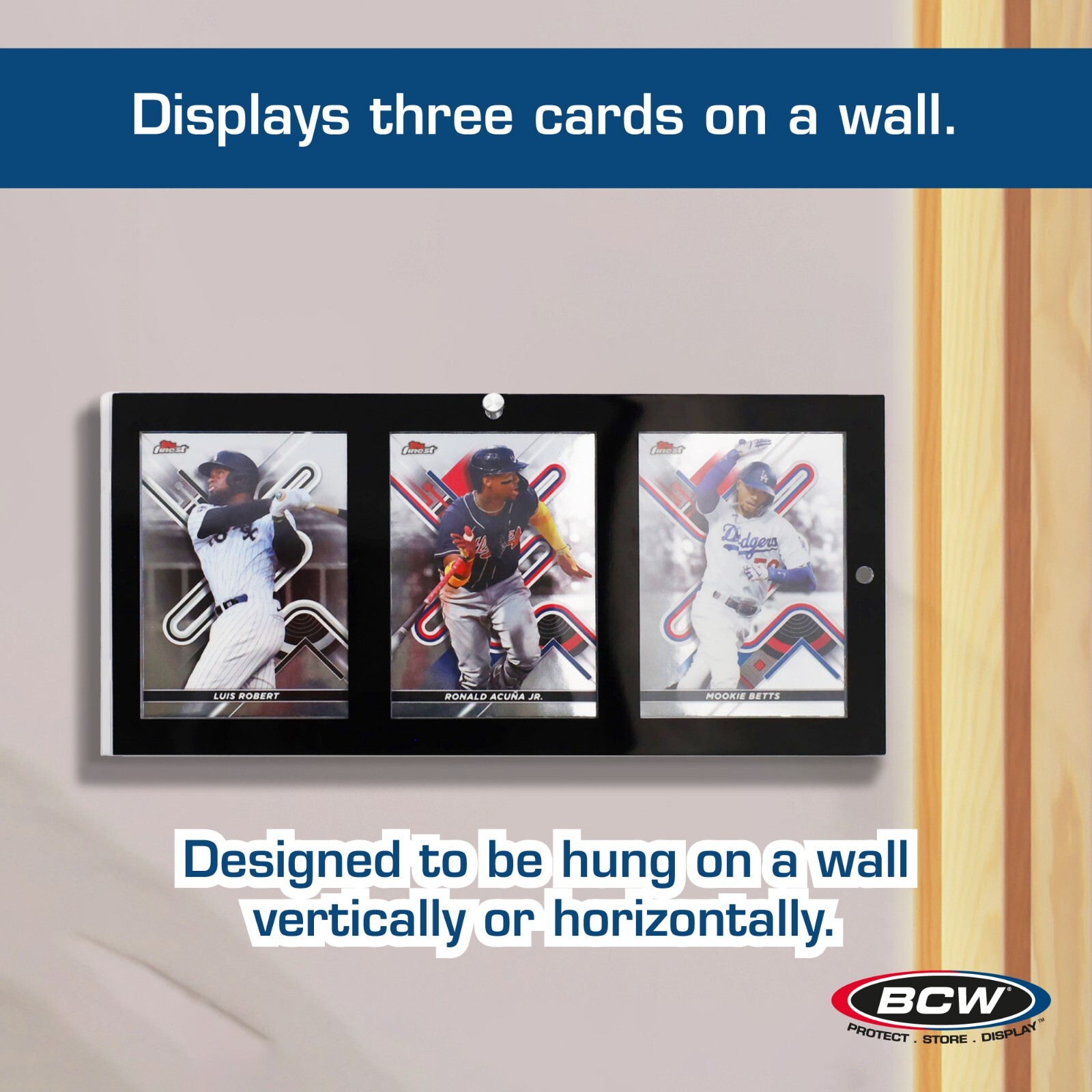 BCW 3 Card Sport Trading Card TCG Magnetic Black Frame Holder Wall Display Case