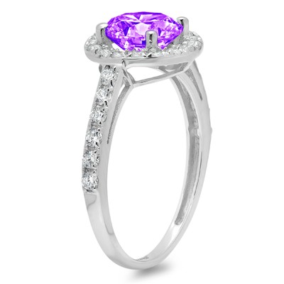 Pre-owned Pucci 1.86 Ct Round Cut Halo Real Amethyst Promise Bridal Wedding Ring 14k White Gold In Purple
