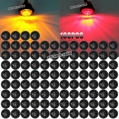 100x Round 3/4'' LED Light 12V 24V Truck Trailer Amber Red Side Marker lights