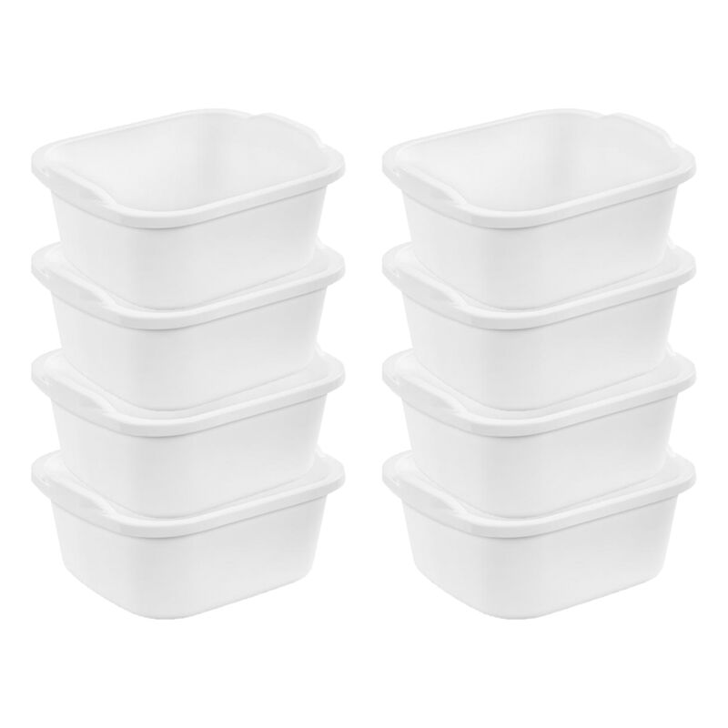 Sterilite 12 Quart Durable Reinforced Plastic Kitchen Dishpan w/ Handles, 8 Pack