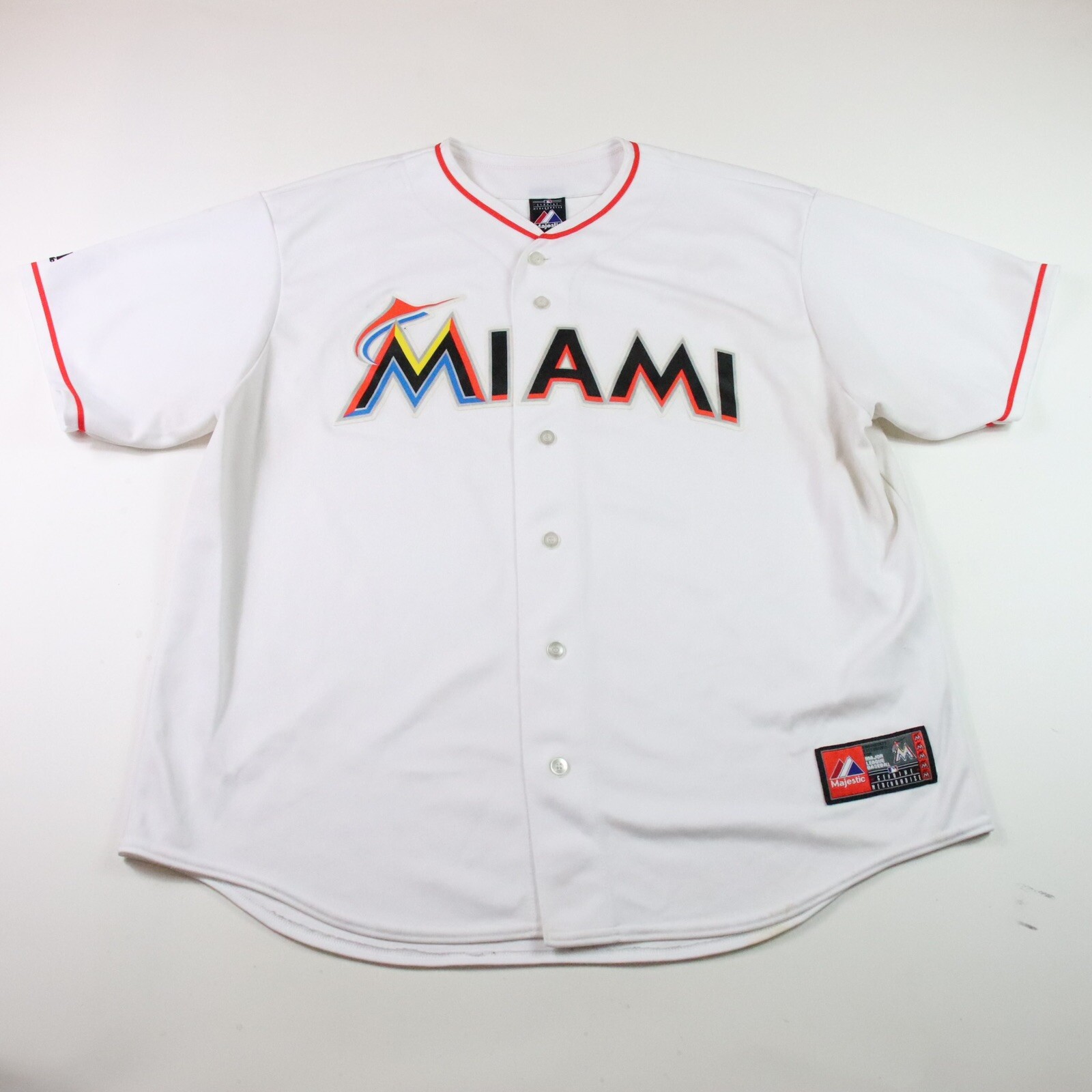 Miami Marlins Majestic Major League Baseball Jersey 2X White Logo Blank Button