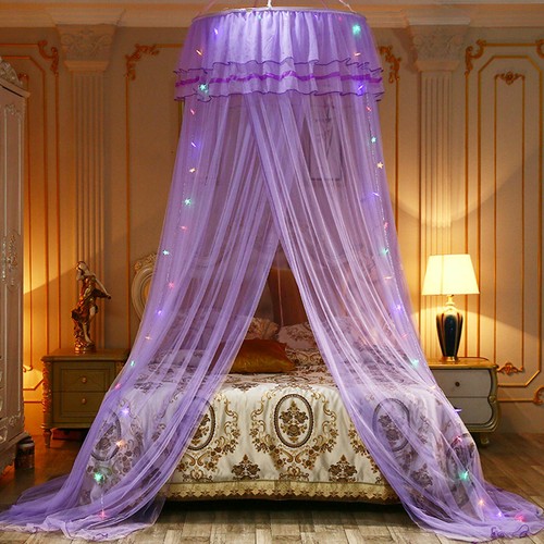 Round Bed Canopy Mosquito Net Netting Bedding White/Purple/Pink Queen Size USA