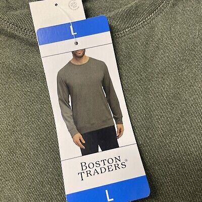Boston Traders Men's Crewneck Pullover Long Sleeve GREEN Shirt LARGE Super Soft