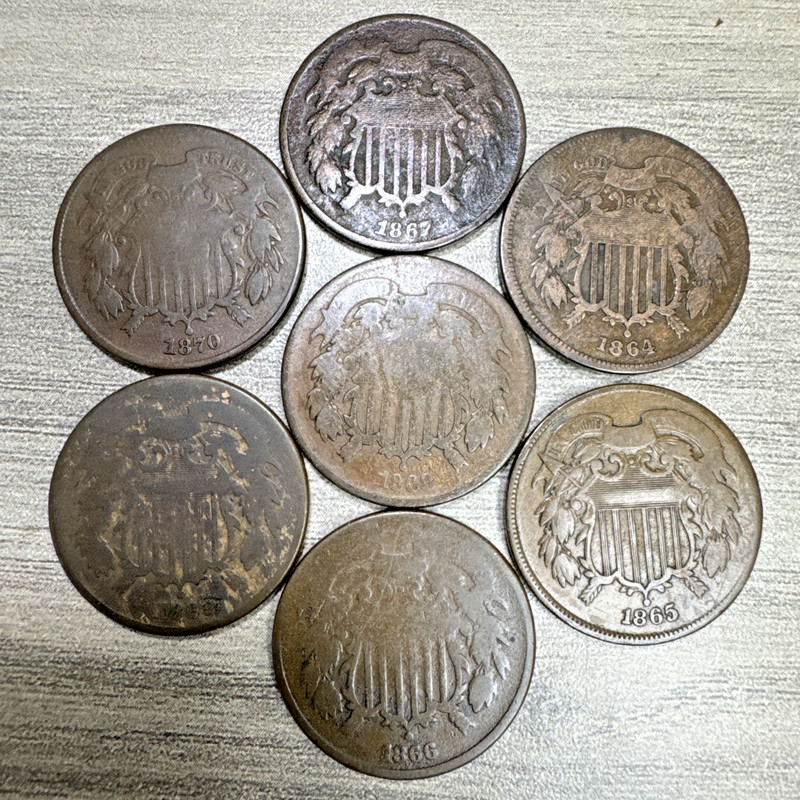 Lot of 7 TWO CENT Piece U.S. COINS