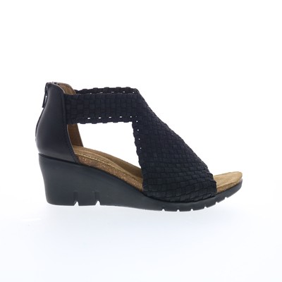 Comfortiva Alesha CT0030201 Womens Black Wide Canvas Wedges Sandals Shoes