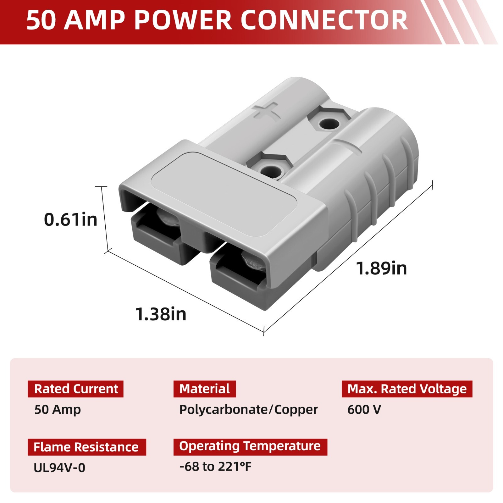 10 AWG Jumper Battery Quick Connect Cable for Anderson 50 Amp Connector Plug