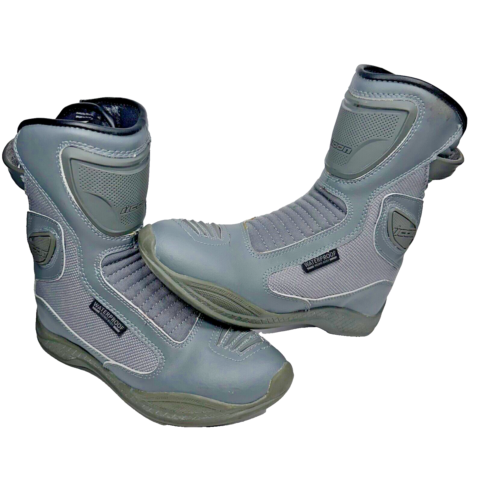 ICON Reign Motorcycle Riding Boot Woman's Size 7.5 Waterproof Side Zip Gray
