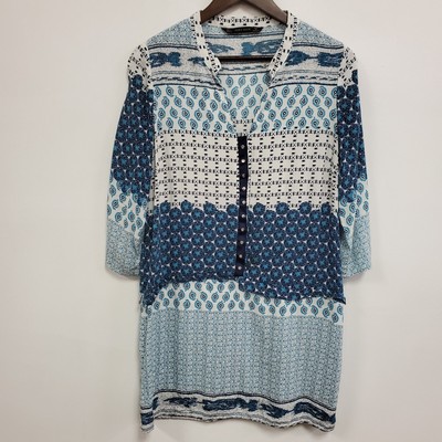 Zara Womens Moroccan Printed Patchwork Mini Dress Size L Blue Boho Lightweight