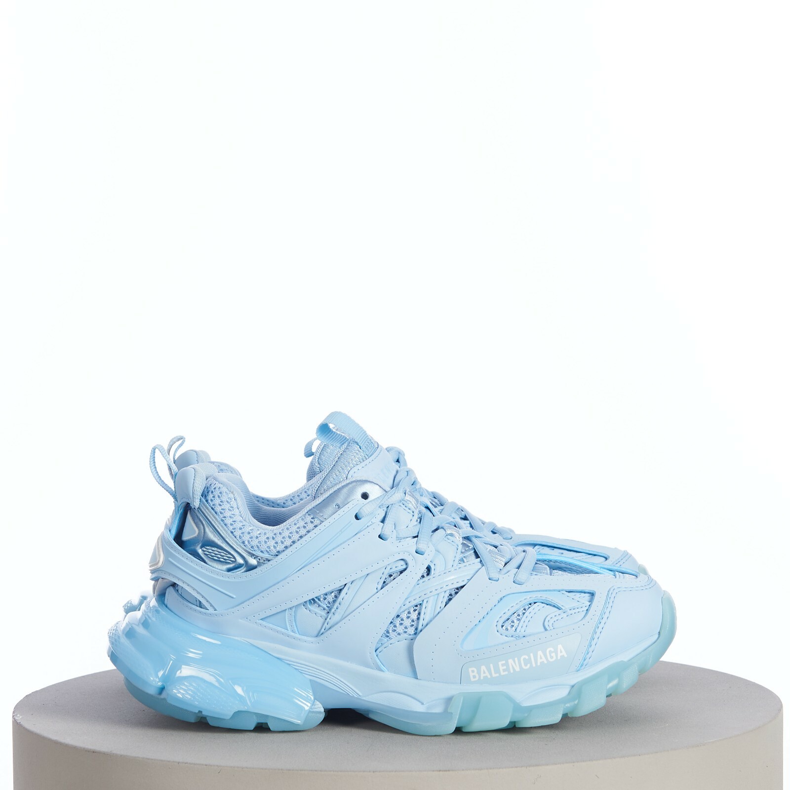 BALENCIAGA 1050$ Women's Track Sneaker - Light Blue Mesh and Nylon Clear  Sole | eBay