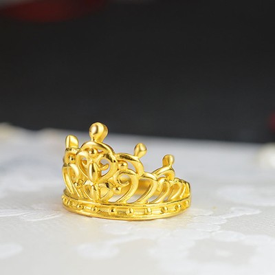 Pre-owned Yuxi 999 24k Yellow Gold Ring Woman's Fashion Love Heart Elegant Crown Ring/ Us 9