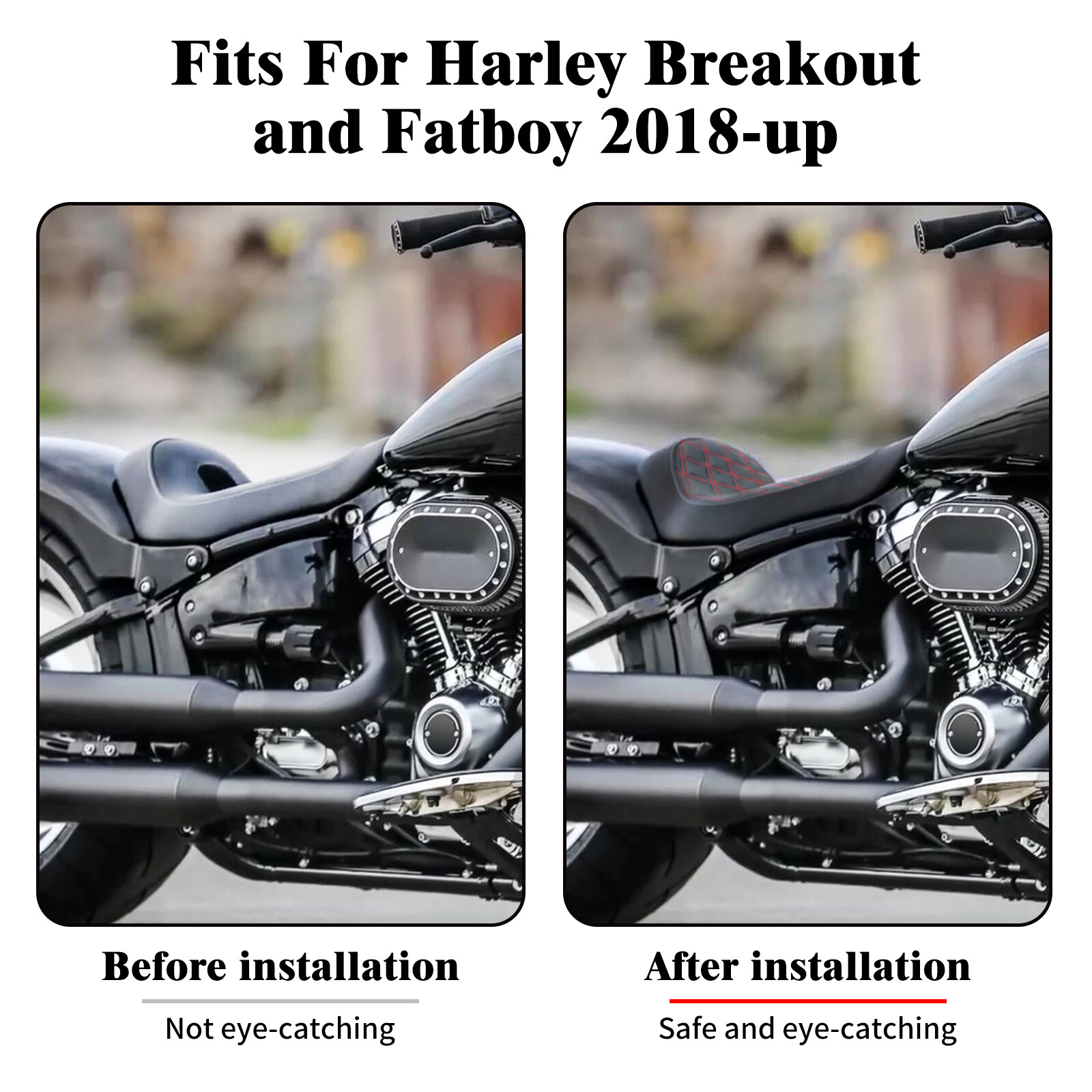 Black Front Driver Solo Seat w/ Red For Harley Fat Boy Breakout FXBR 2018-2023