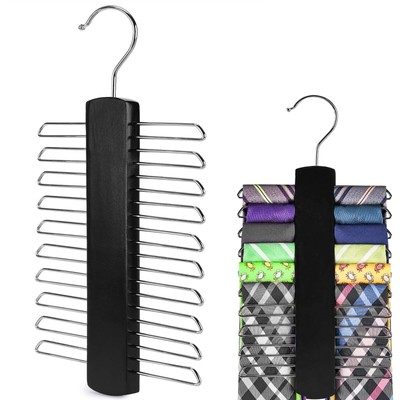 Wooden Tie Hanger Organizer Rotating Hanger with 20 Storage Hooks for Closet