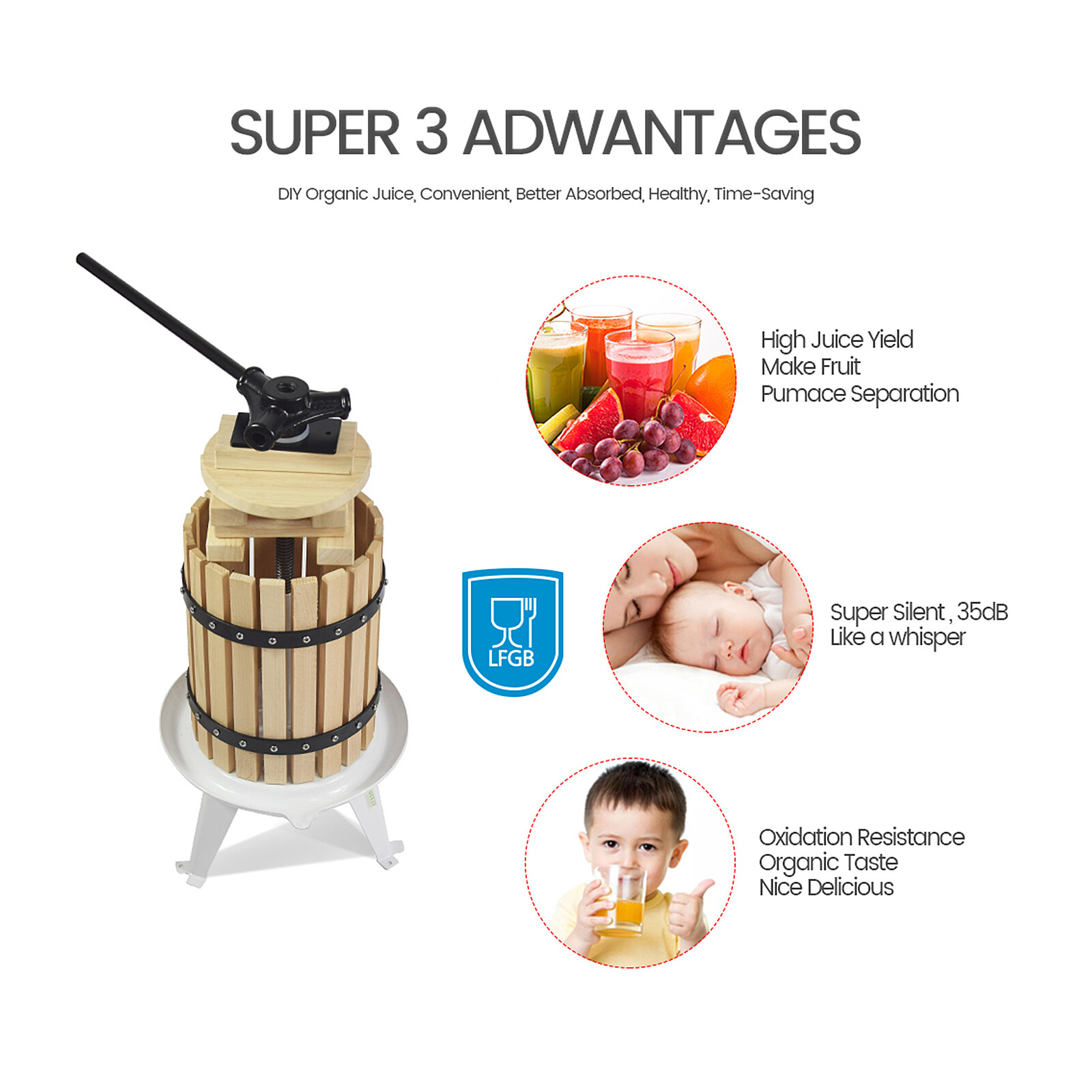 Fruit Wine Press Solid Wood Basket Cider Apple Berries Wine Making Winemaking