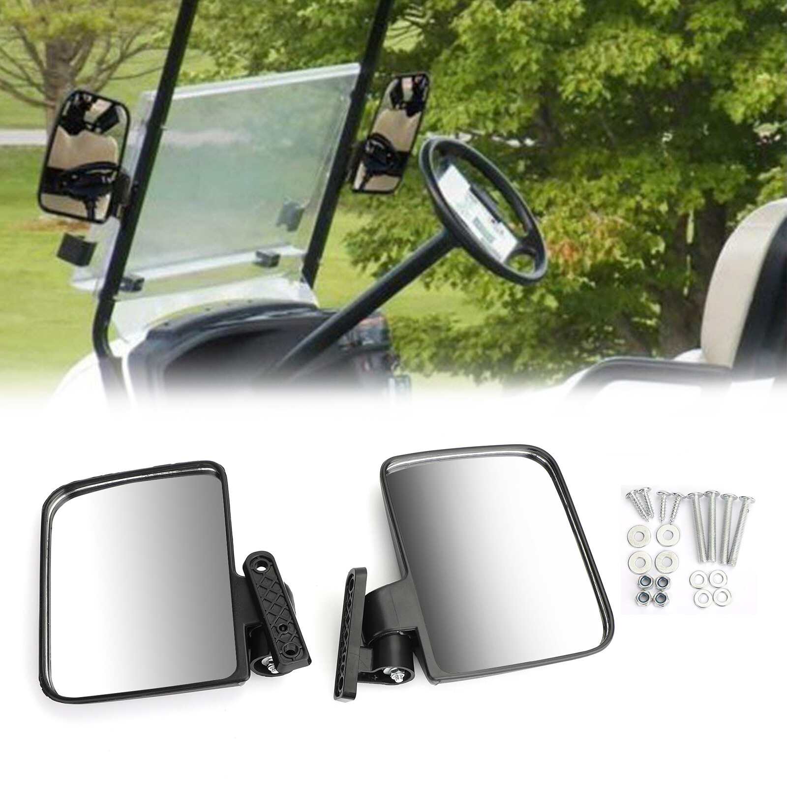 1 Pair Golf Cart Side Mirrors Rear View Mirror Fits Club Car