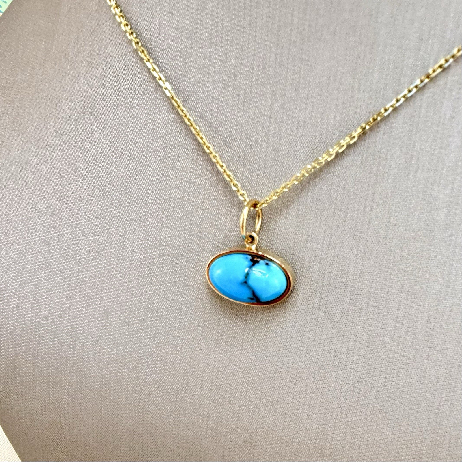 Modernist 14k Yellow Gold Natural Egyptian Turquoise Custom Made Pendant, Unisex - Picture 9 of 10