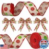 Tatuo 2 Rolls Christmas Glitter Wired Ribbon Christmas Tree Burlap Ribbon Green Red Polka Dot Sparkly Xmas Tree Decoration DIY Bows Wreath(1.5 Inch x 6 Yard Per Roll,Beige Base)