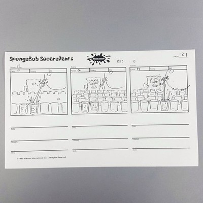 SpongeBob SquarePants Storyboard SpongeBob Pours Drinks Down Cup Row, COA