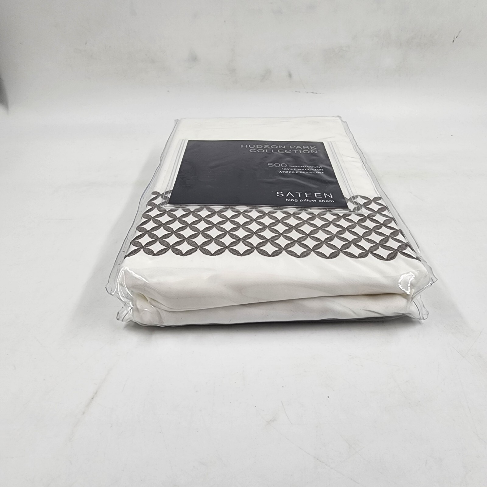 Hudson Park Collection 500TC Embroidered Geo King Sham 20x36in Charcoal/White - Picture 10 of 13