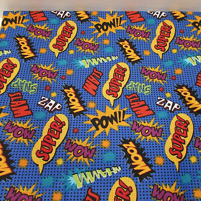 Superhero Fabric Pow Super Snap Slam Zap Wow Zoom Cotton Quilting 1yd 17''x 44