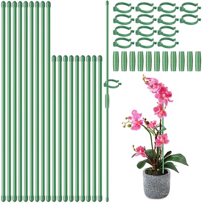 Plant Stakes, 28 Pcs Adjustable Plant Support Sticks with 28 Rings and 14 Con...