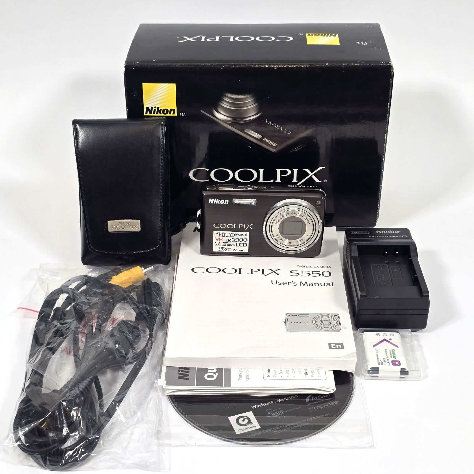 NIKON COOLPIX S550 DIGITAL CAMERA BUNDLE 10 MP 5x ZOOM BLACK +