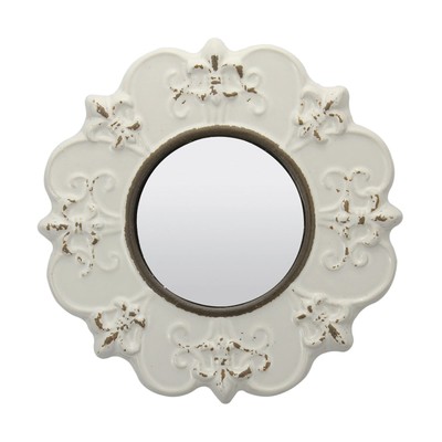 Stonebriar Decorative 8 Antique Off White Round Ceramic Accent Wall Mirror