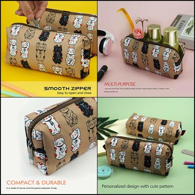 Lucky Japanese Cat Pencil Case Cute Maneki Neko Cat Pencil Bag Pouch Case Mak...