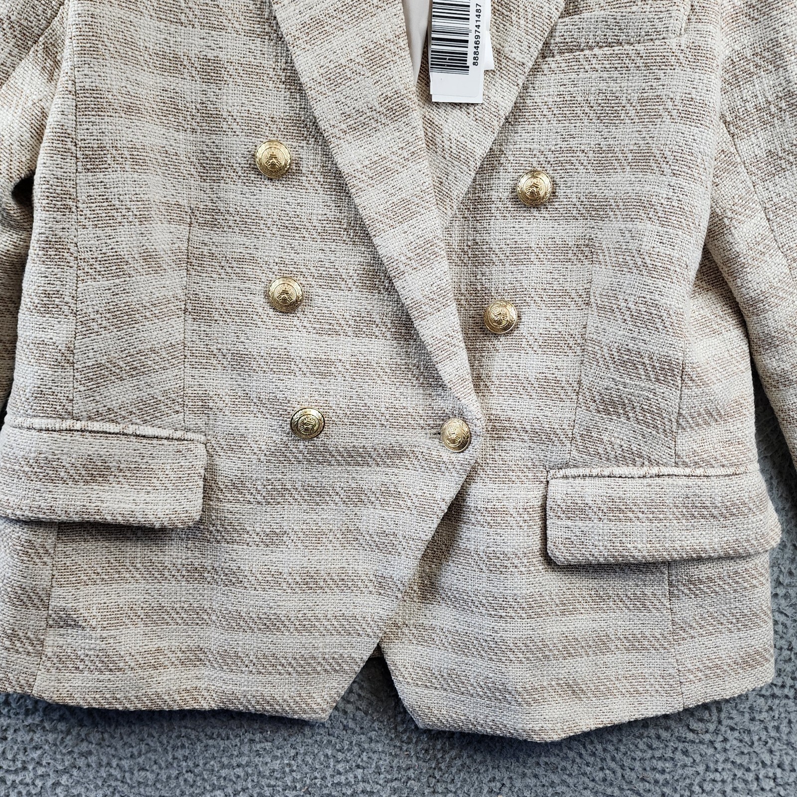 Pre-owned L'agence Kenzie Checked Double Breasted Blazer Women's 12 Ecru Gold Long Sleeve
