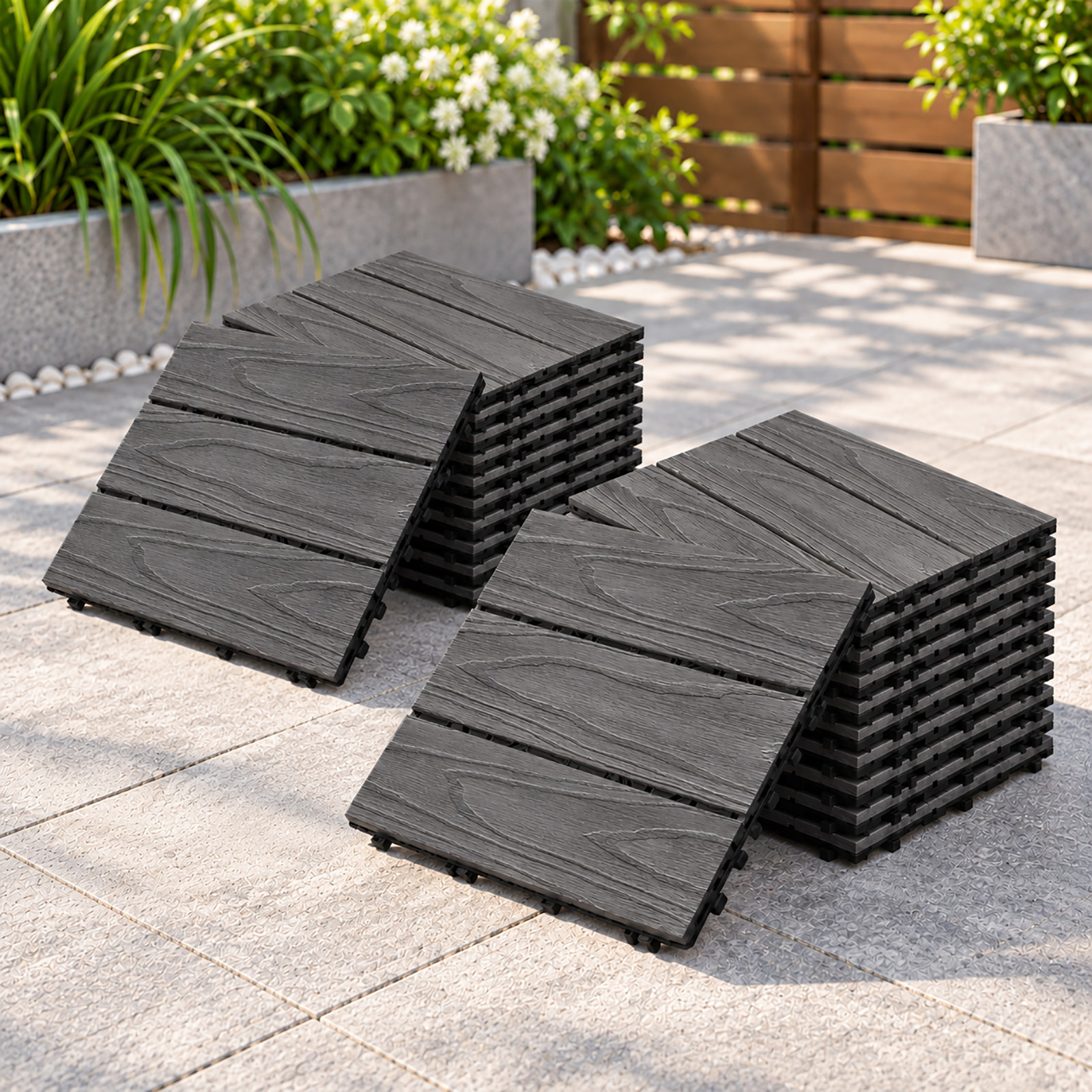 SOGA 2X 11 pcs Dark DIY Wooden Composite Decking Tiles Garden Outdoor Grey
