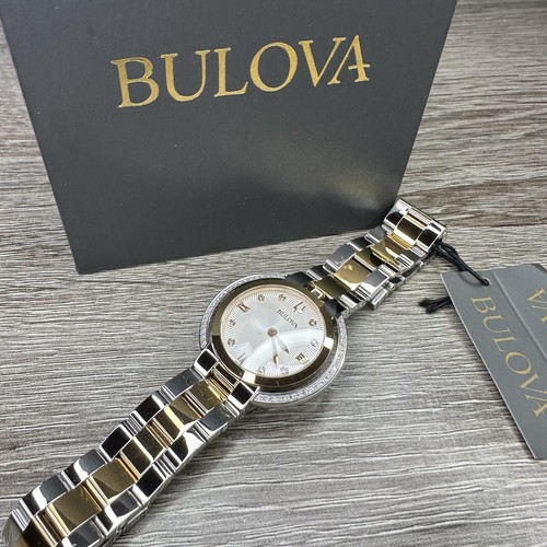 Pre-owned Bulova New✅50 Diamonds✅  Rubaiyat Silver Rose Gold Steel Watch 35mm 98r247 $995
