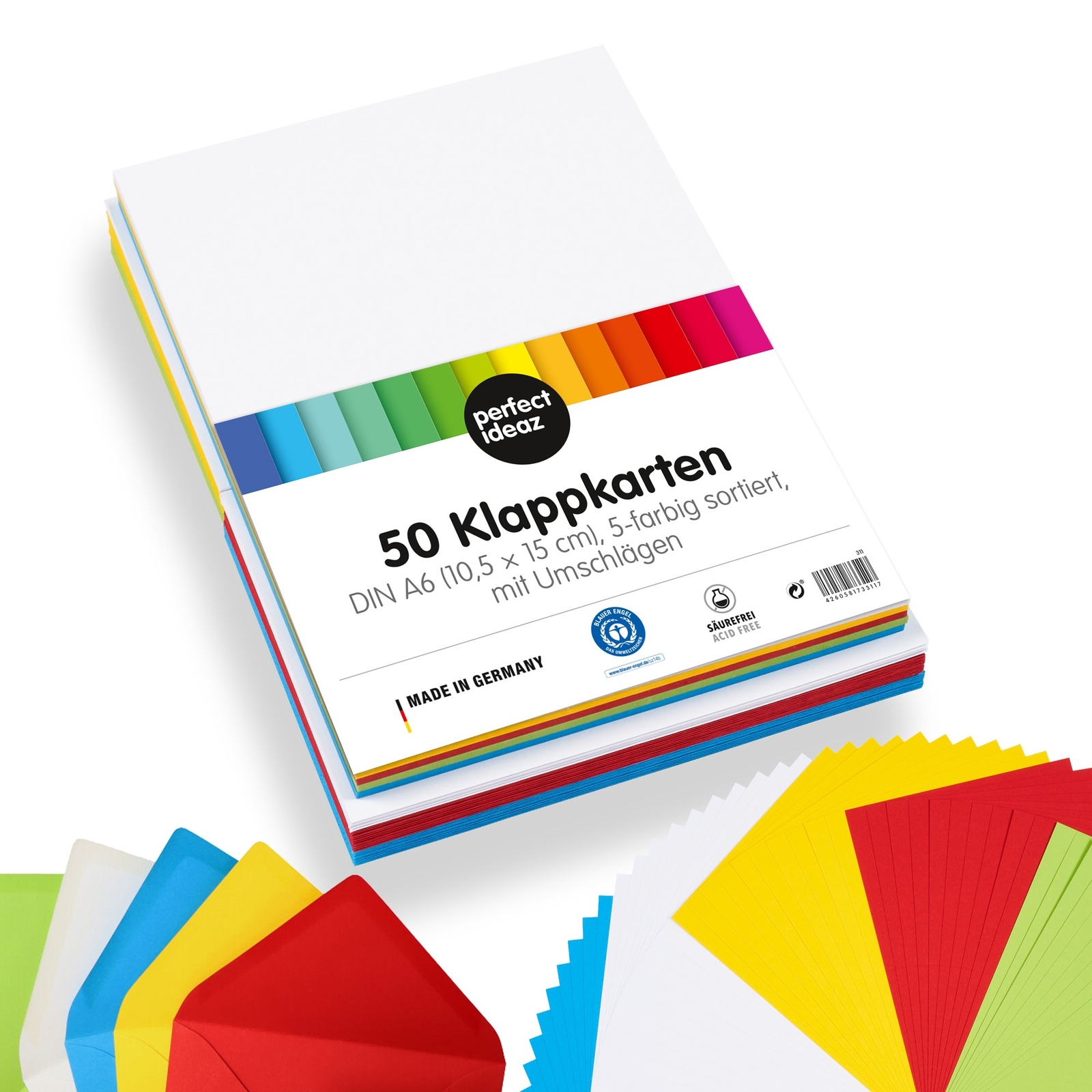 perfect ideaz 50 Doppelkarten Umschlag 10,5x15cm 5 Farben bunt Briefumschlag DIY