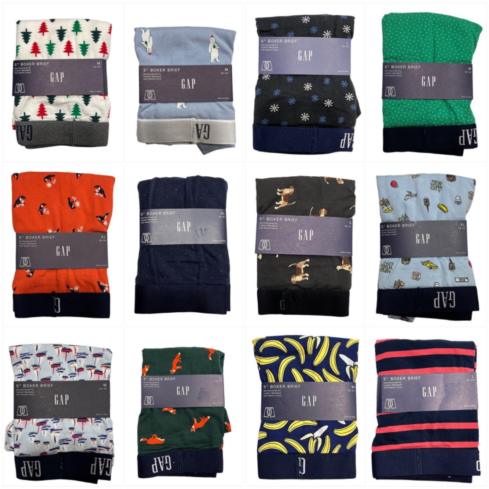 NWT GAP Men's 5" Boxer Brief Underwear Sz S-M-L-XL Jersey Kint Assorted Colors