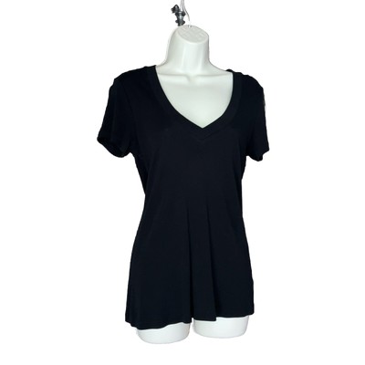 OLD NAVY Women s Short Sleeve Deep V Neck Cotton Pullover Black T Shirt Medium