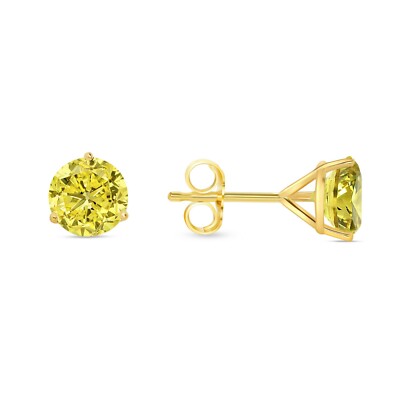 Pre-owned Shine Brite With A Diamond 2.25 Ct Round Cut Canary Earrings Studs Solid 14k Yellow Gold Push Back Martini