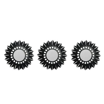 Northlight Set of 3 Floral Sunburst Matte Black Round Mirrors 9.5