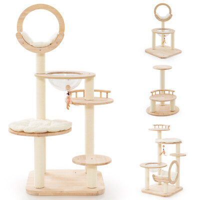 4-in-1 Building Block Cat Tree w/Space Capsule Nest Padded Platform Hanging Toy