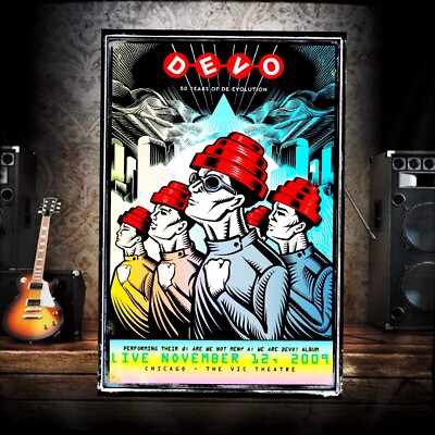 DEVO LIVE AT THE VIC THEATER  CHICAGO TIN POSTER 12x8 INCH.