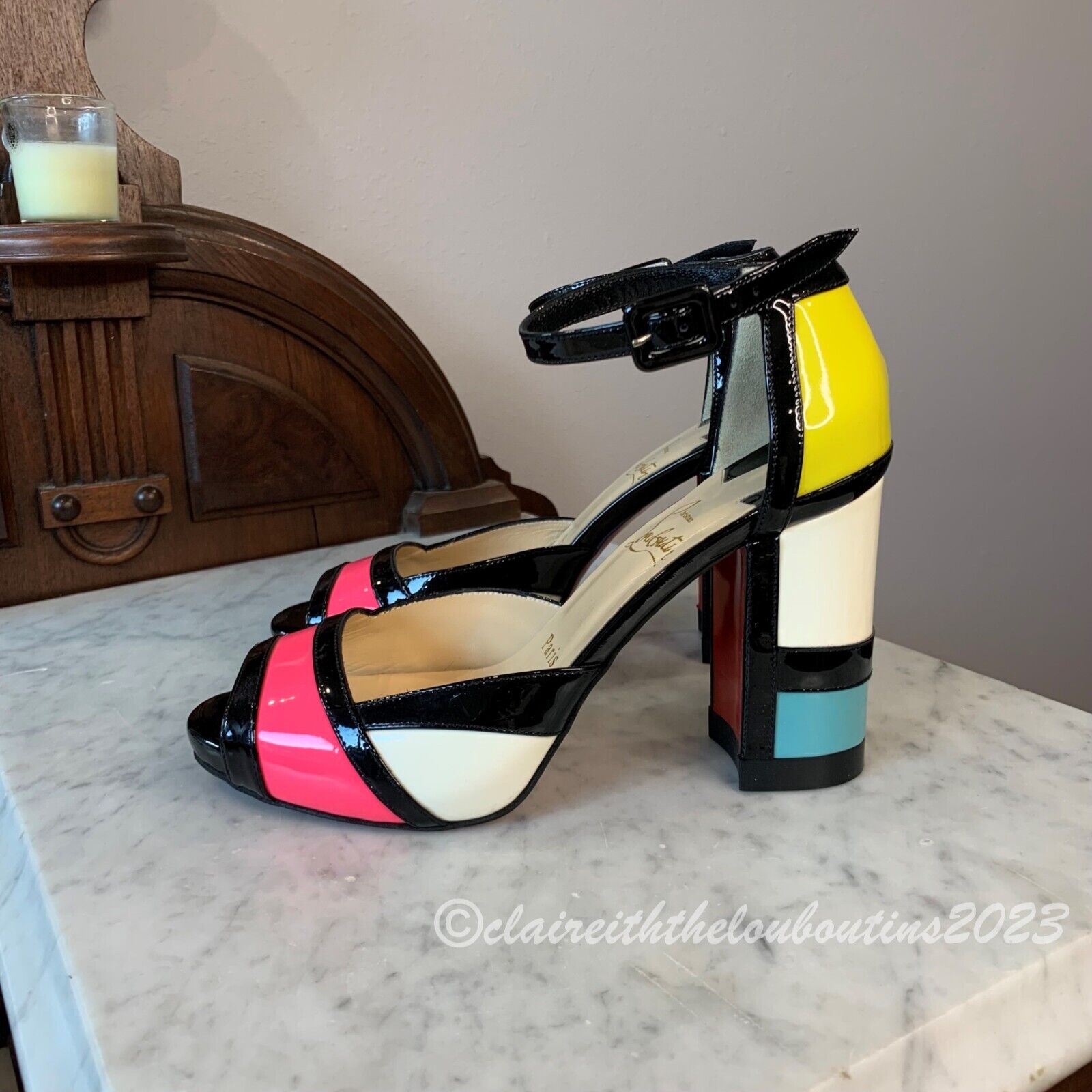 Christian Louboutin Mondiri 100 Color Block Open Toe Heels Christian Louboutin Mondiri 100 Color Block Open Toe Heels
