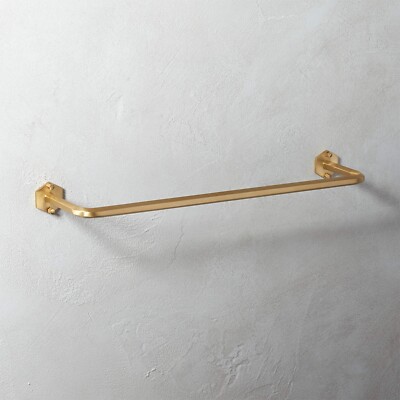 CB2 Brushed Brass 18'' Hex Towel Bar Handmade Solid Brass Bathroom Kitchen