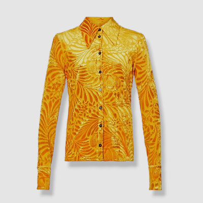 $970 Jil Sander Womens Orange Velvet Flower Button-Up Shirt Top Size US IT36/US0