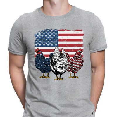 Chicken America Flag 4th of July Funny Independence Day Mens T-Shirts Top #D6