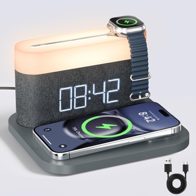 HOURUNTAIL Alarm Clock with Multi-Function Mobile Phone Watch Wireless Chargi...