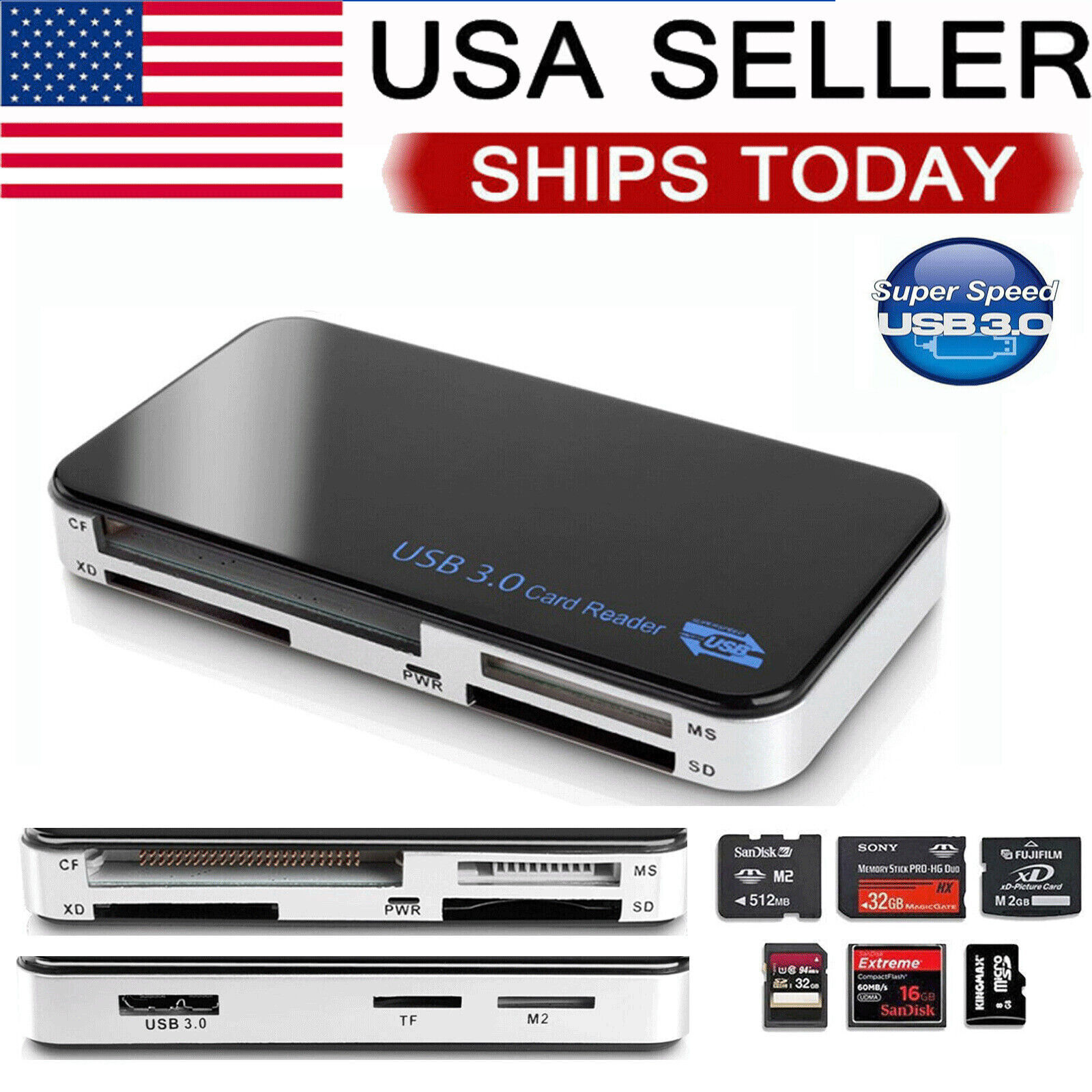 USB 3.0 Memory Card Reader Adapter 5Gbps Hub for CF/TF/SD/Mi